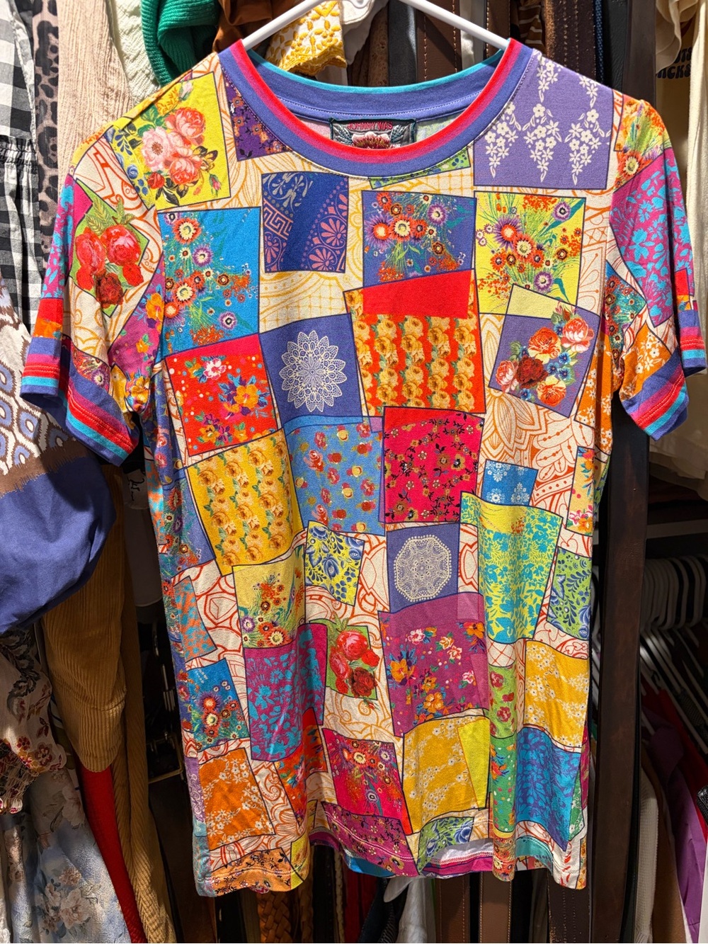 Johnny Was The Janie Favorite Tee Patchwork Floral Print Top